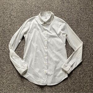 Uniqlo Crisp White Peter Pan Collar Button down Long Sleeve Shirt Top Sz S